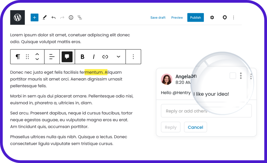 Reply and Resolve example for Multicollab plugin