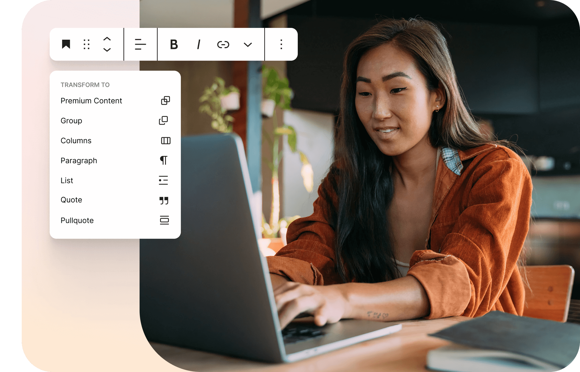 Young woman marketing professional leaning over desk looking confident