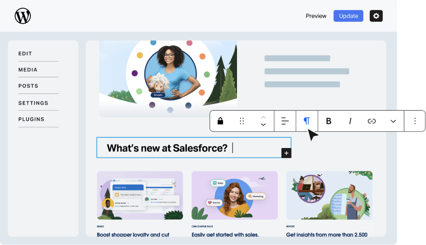 Screenshot of Salesforce's website in WordPress admin